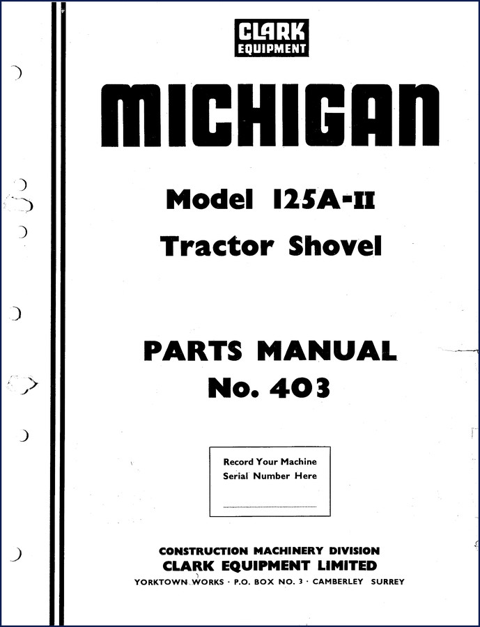 Clark Equipment 125A-B 125A II Parts Catalog cover showing model and manual number 403
