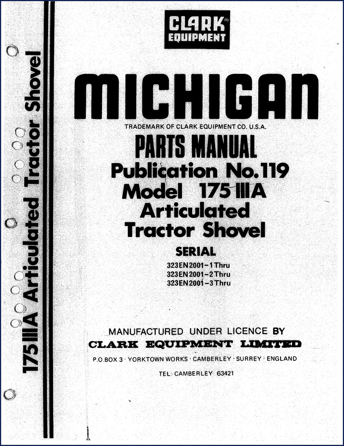 Clark Equipment 175 IIIA and 176 IIIA 1971 Parts Catalog cover page showing articulated tractor shovel