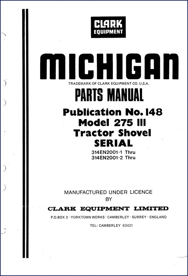 Clark Equipment 275 III Tractor Shovel Parts Catalog cover