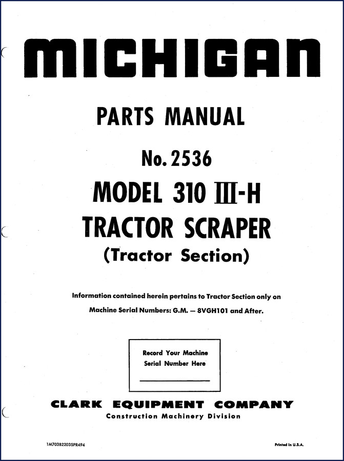 Clark Equipment 310 III-H Parts Catalog cover – original factory manual