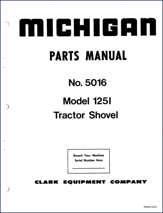 Clark Equipment 125L Tractor Shovel Parts Catalog 96 pages OEM factory manual cover