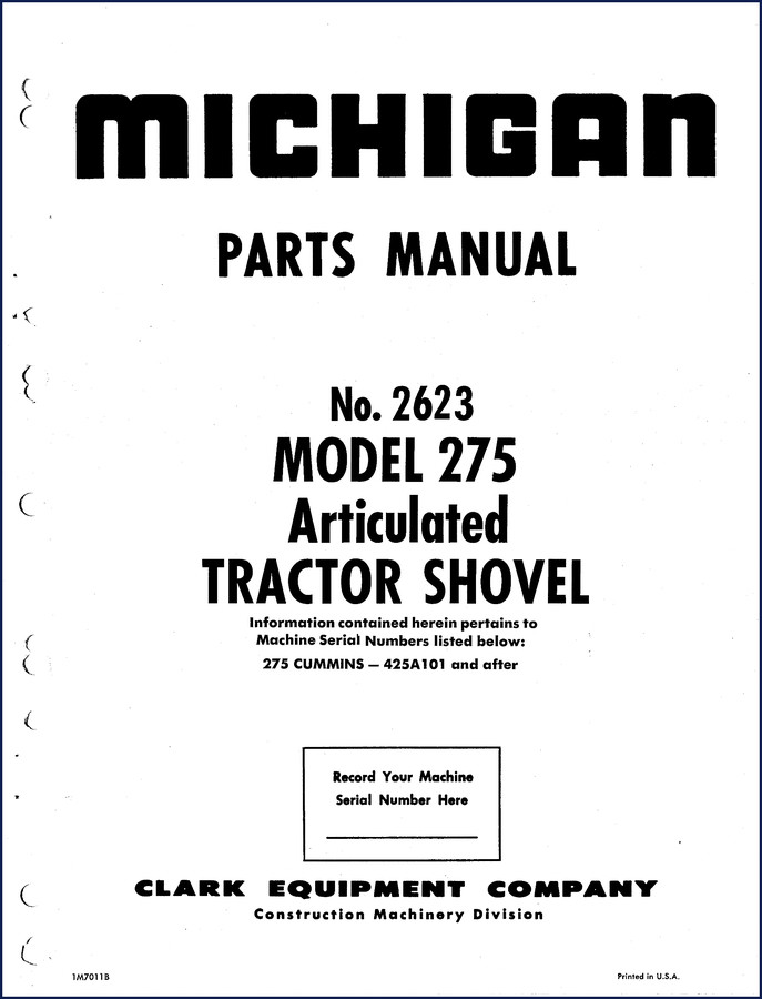 Clark Equipment 275 Parts Catalog cover - 130 page OEM factory manual
