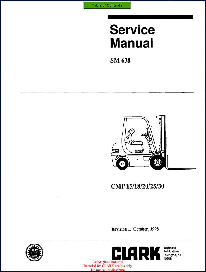 1998 Clark-hurth CMP 30 Service Manual cover page