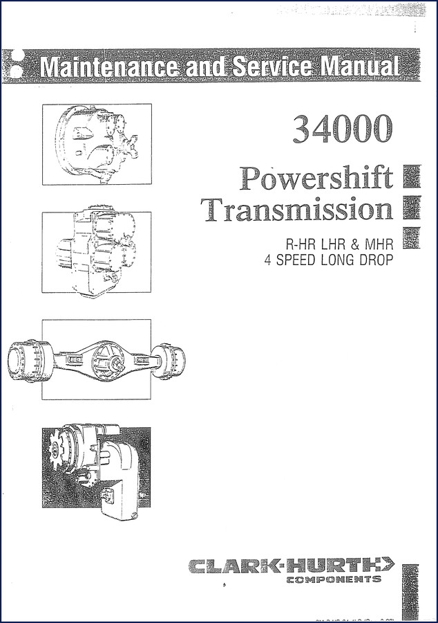 Clark-hurth 34000 Powershift Transmission Service Manual cover page showing transmission cutaway