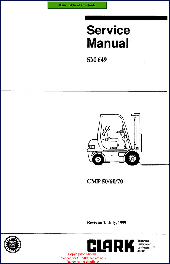 Clark-hurth 70 service manual cover showing SM-649 1999 revision 1