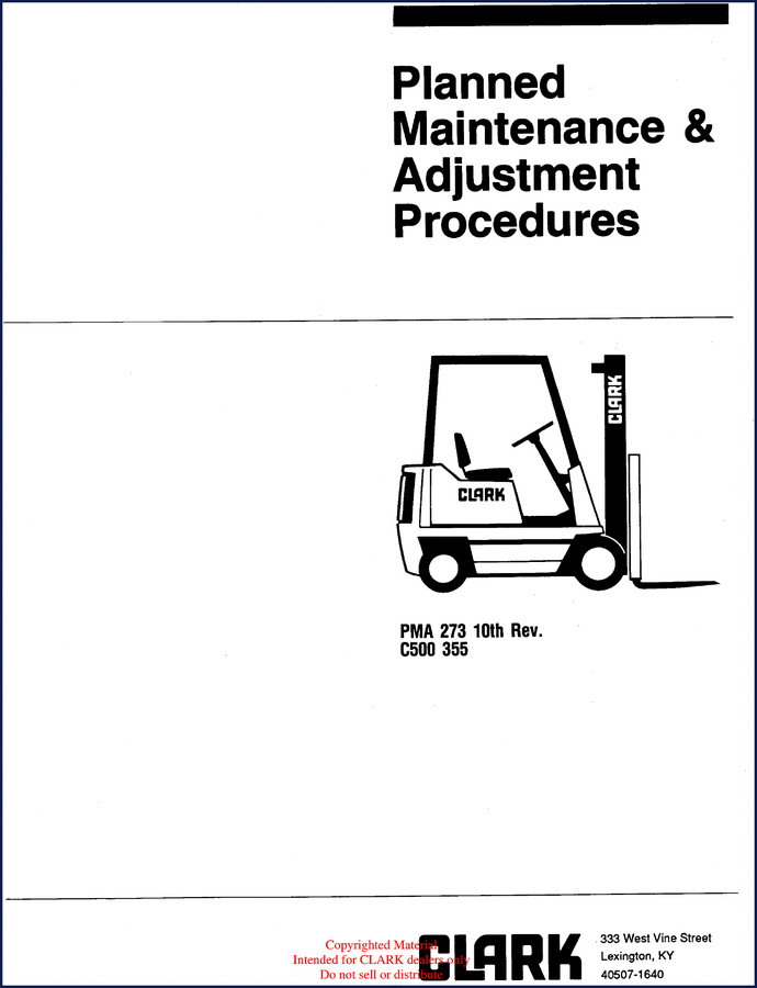 Clark-hurth C500 355 service manual cover showing forklift and manual title