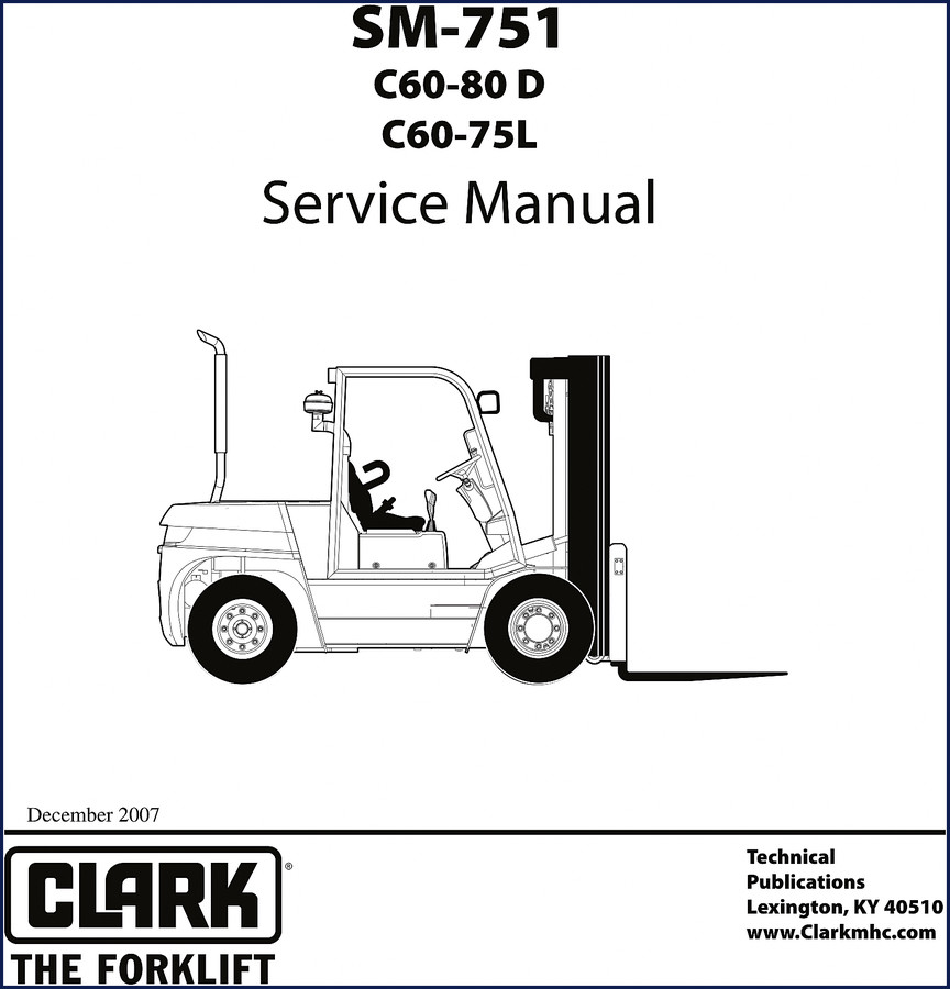 Clark-hurth C60 C80 C75L 2007 Service Manual cover sheet showing models and manual number SM-751