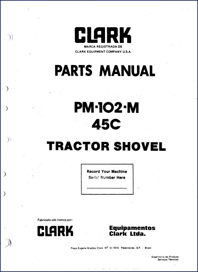 Clark-hurth 45C and PM-102-M tractor shovel parts catalog cover - OEM factory document