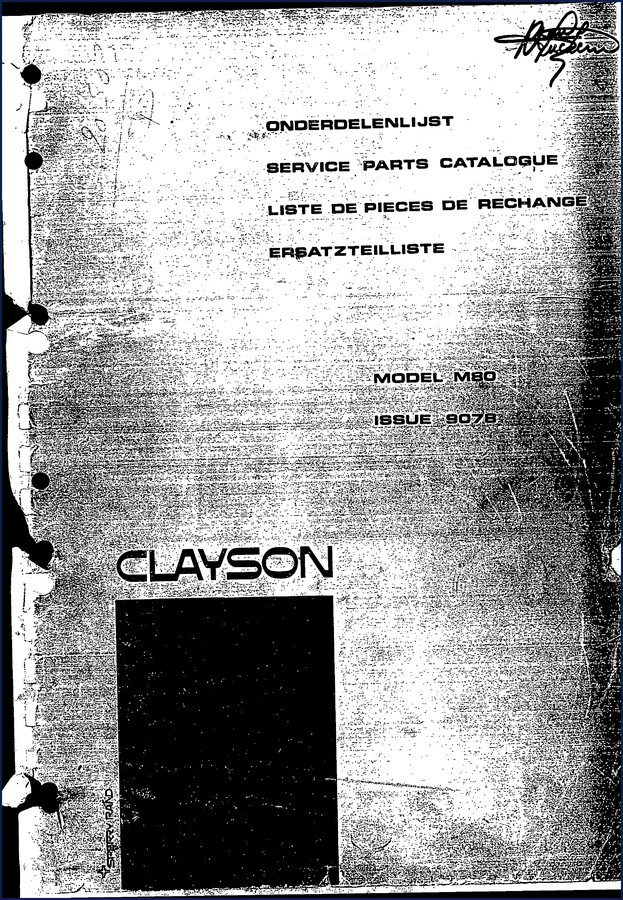 Clayson M80 Parts Catalog cover image – 272 pages service parts catalogue issue 9078