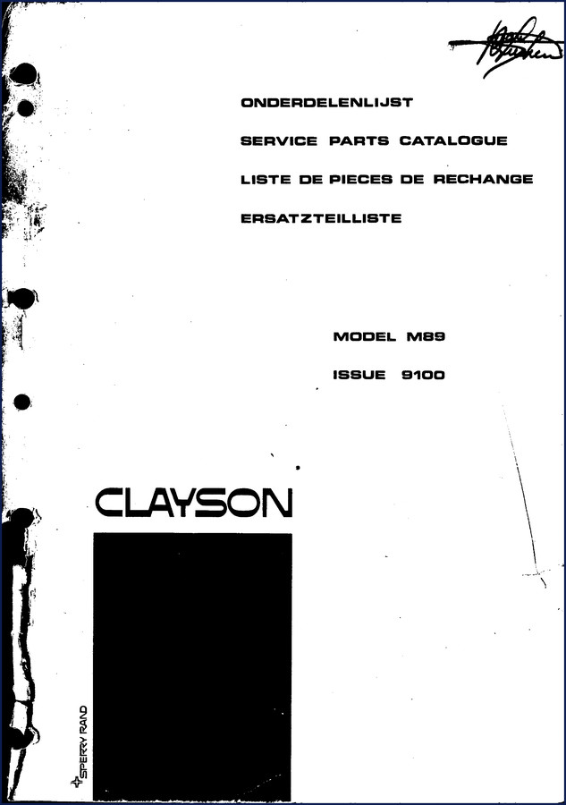 Clayson M89 Parts Catalog 1999 edition 184 pages parts breakdown