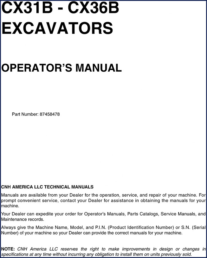 CNH America CX31B CX36B 2004 Operators Manual cover page