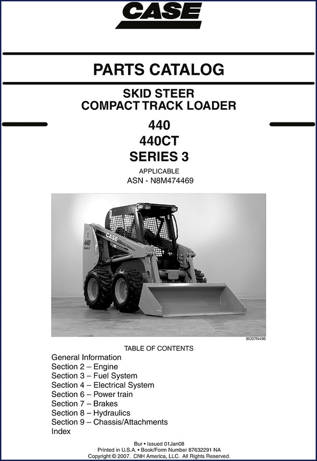 CNH America 440 and 440CT Series 3 Skid Steer Compact Track Loader 2008 Parts Catalog cover