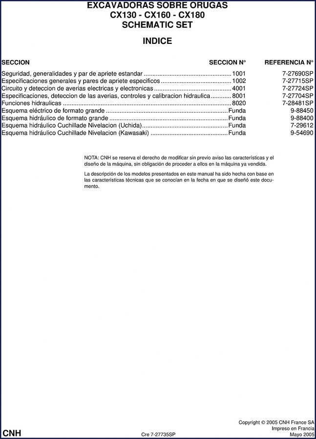 CNH CX130 CX160 CX180 2005 Electrical Schematic manual cover