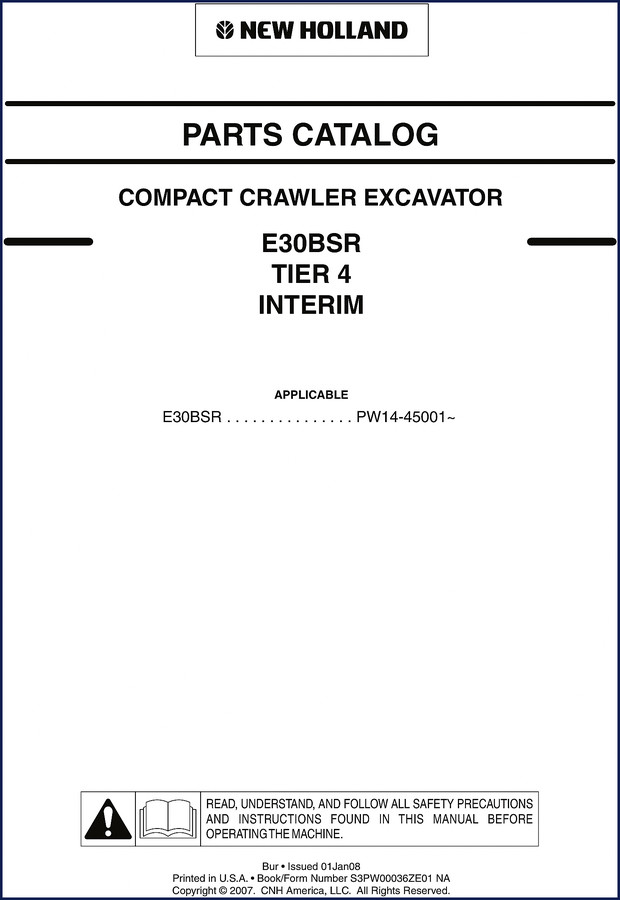 CNH E30BSR 2007 Parts Catalog cover – compact crawler excavator factory documentation