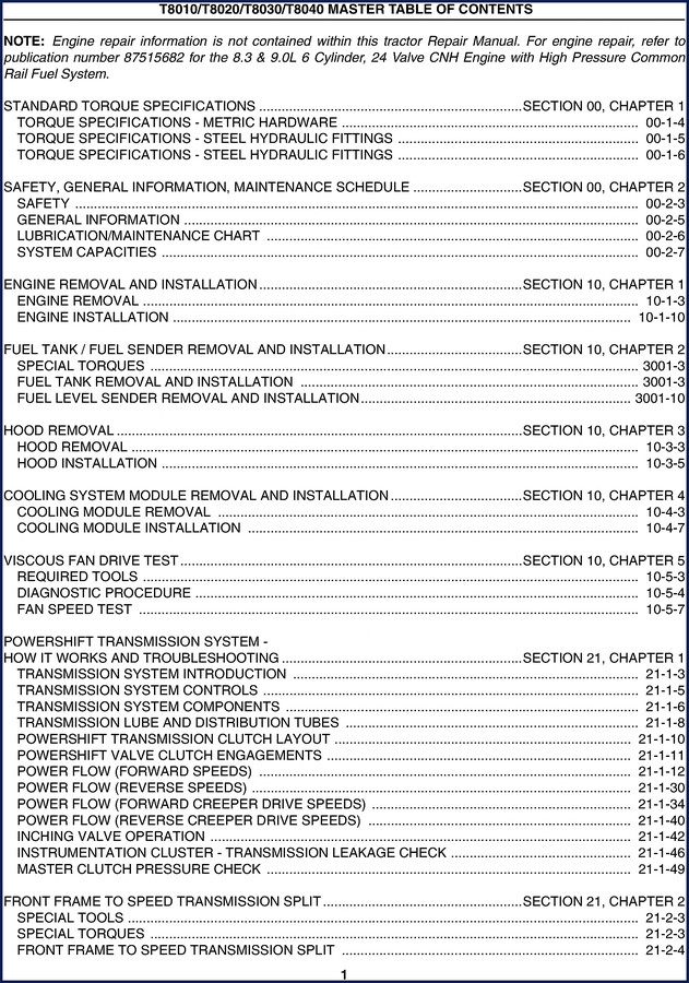 CNH T8010 T8020 T8030 T8040 Repair Manual cover page 1747 pages