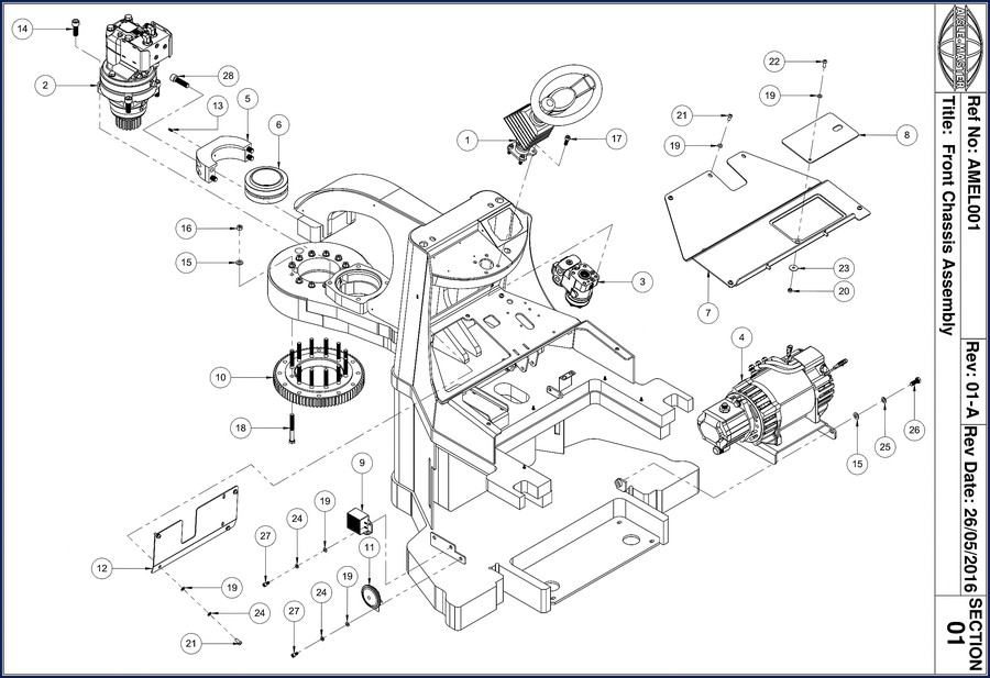 Combilift AMEL001 Parts Catalog 2016 front cover showing chassis assembly diagram