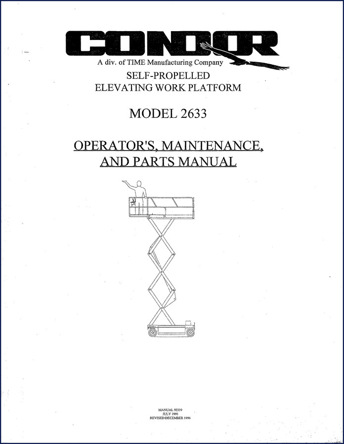Condor 2633 1996 Operator's Manual – OEM factory cover showing model and manual number 92339