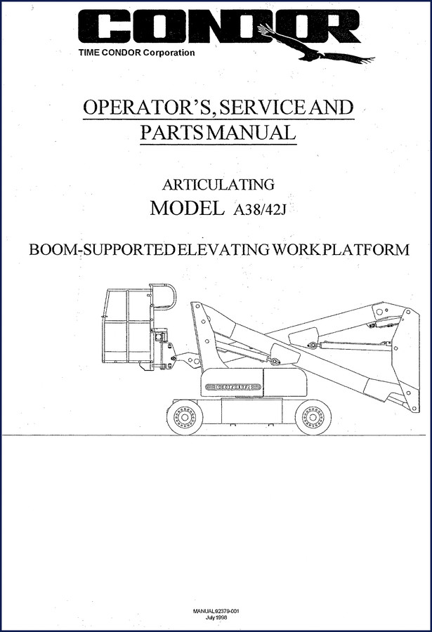 Condor A38 A42J 1998 Operators Manual cover with boom lift illustration