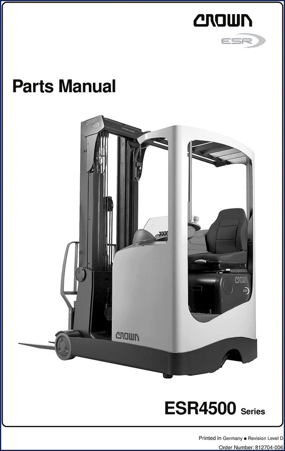 Crown ESR4500 Parts Catalog factory OEM manual cover showing forklift model and document type