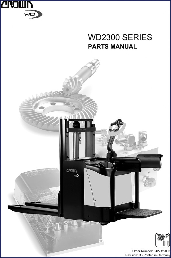 Crown WD2300 Parts Catalog cover image – factory OEM 96-page parts manual for forklift
