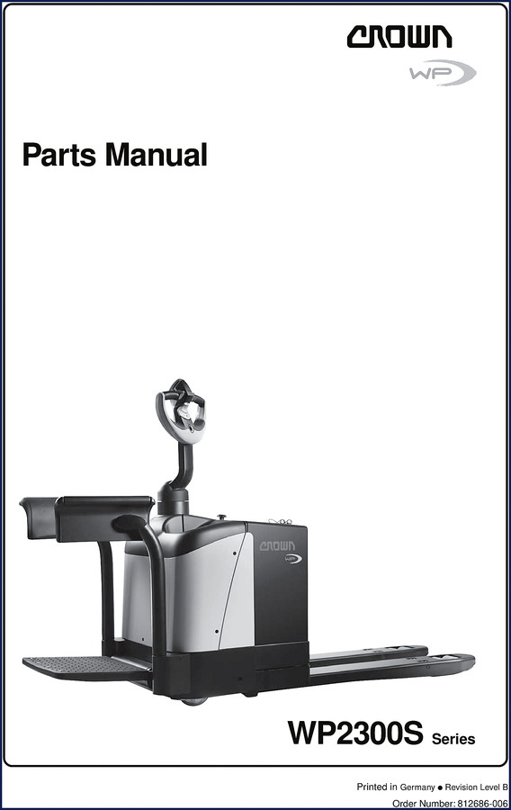 Crown WP2300S Parts Catalog cover - factory OEM manual for WP2300S series forklift