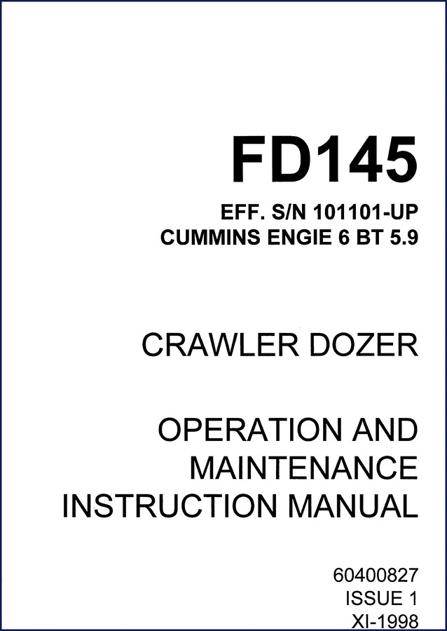 Cummins FD145 1998 User Manual cover - factory operation and maintenance instruction manual for crawler dozer