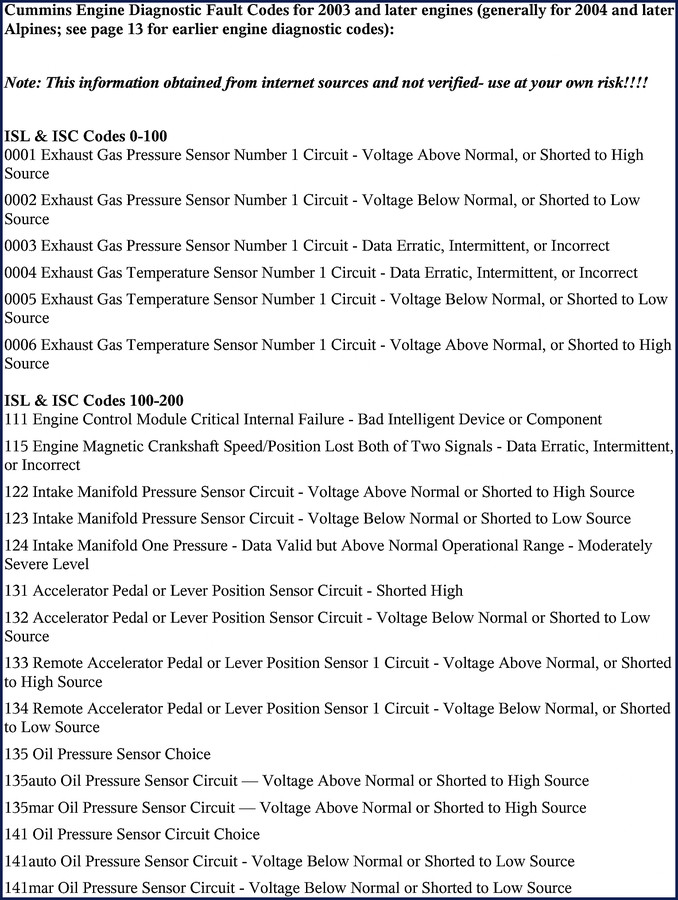 2003 Cummins ISC Diagnostics Manual cover - 16-page OEM fault code reference