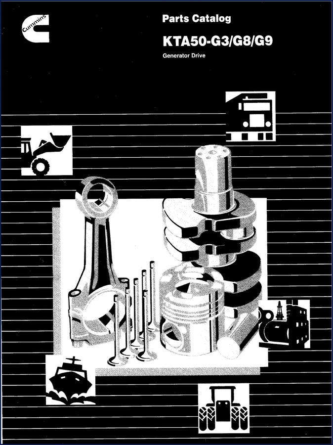 Cummins KTA50-G8 parts catalog cover - 213 pages OEM factory manual for generator drive engines