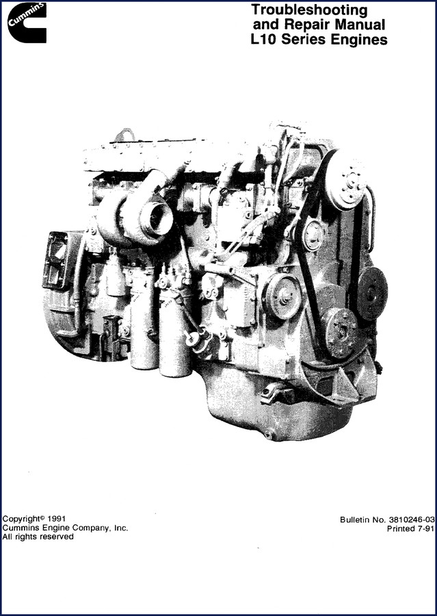 Cummins L10 1991 Troubleshooting Manual – Cover page showing Cummins logo and bulletin number 3810246-03