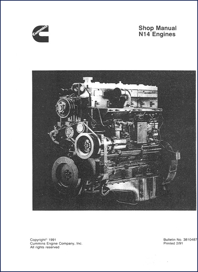 Cummins N14 1991 Workshop Manual cover image showing engine diagrams and model designation