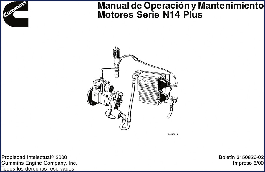 Cummins N14 Plus 2000 factory user manual cover showing engine cutaway