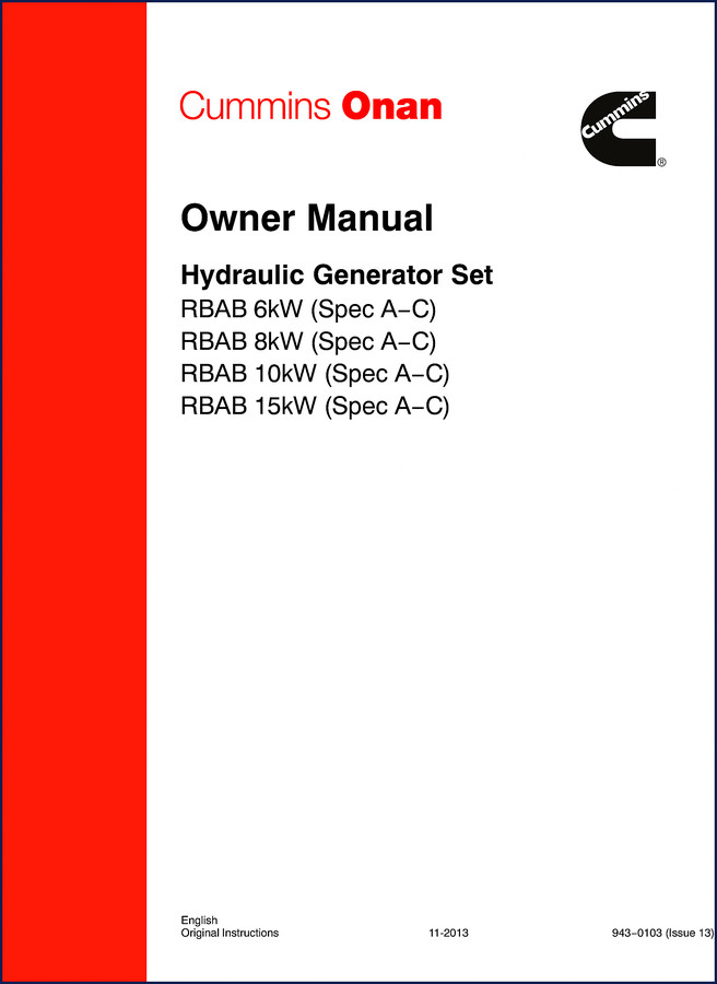Cummins Onan RBAB 6kW-15kW 2013 Operators Manual cover