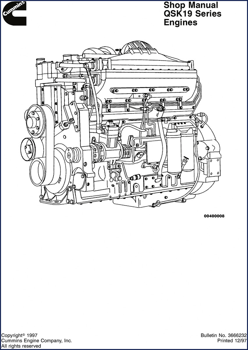 Cummins QSK19 1997 Workshop Manual cover - factory OEM shop manual for QSK19 series engines