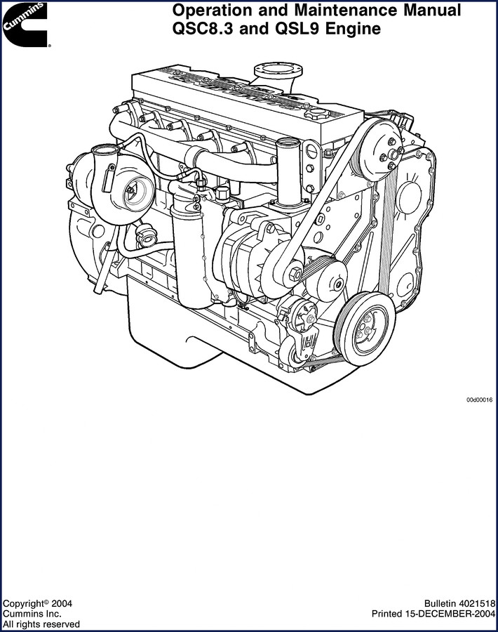 2004 Cummins QSL9 QSC8.3 Operators Manual front cover – factory OEM document