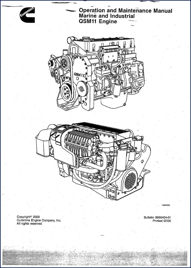 Cummins QSM11 G 2000 Operators Manual cover showing engine diagram