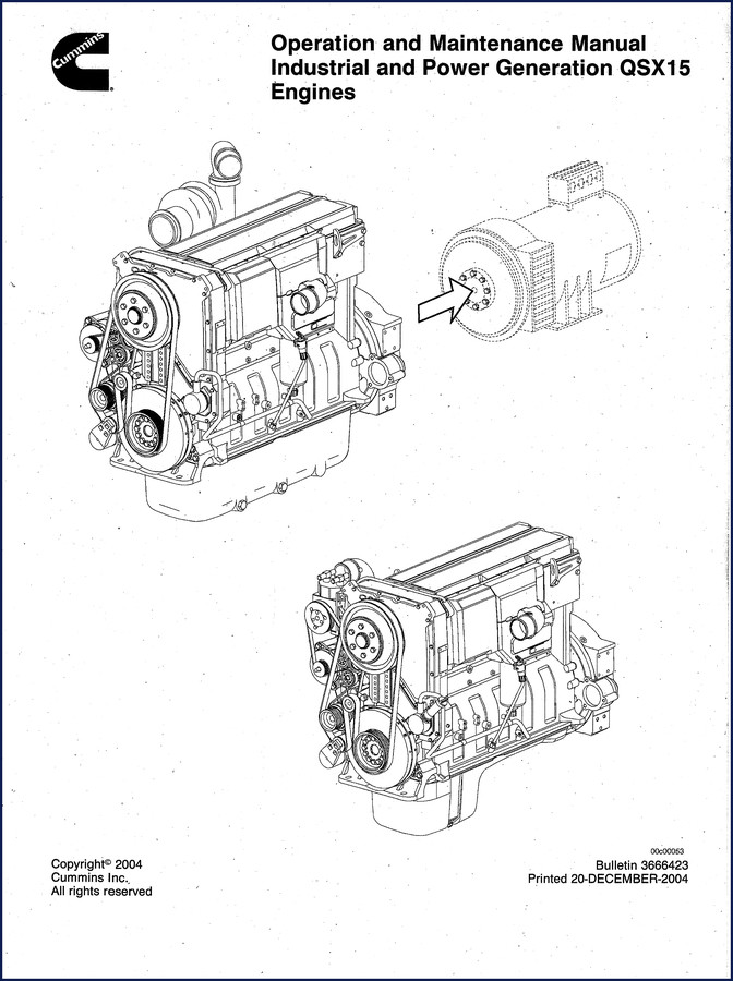 Cummins QSX15 2004 Operators Manual cover showing engine diagram
