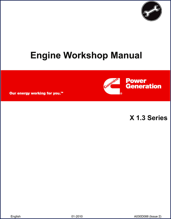 Cummins X 1.3 Series 2010 Workshop Manual cover showing engine diagram and factory OEM document