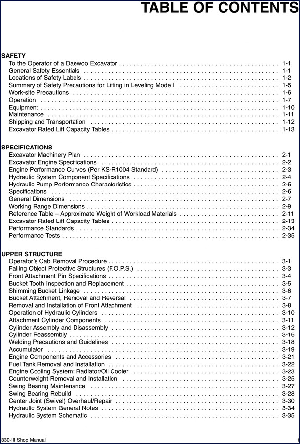 Daewoo 330-III Workshop Manual – 344-page OEM factory repair manual cover