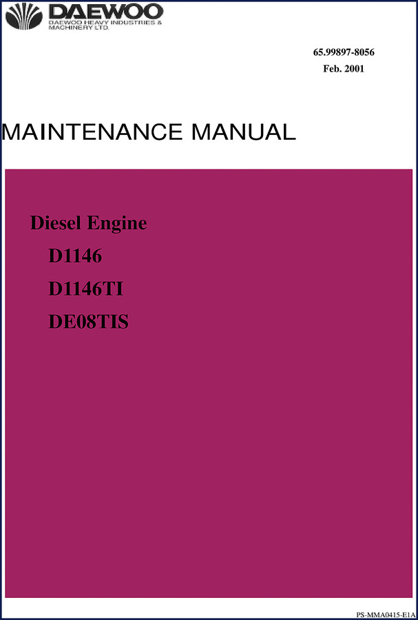 Daewoo D1146, D1146TI, DE08TIS 2001 Service Manual cover