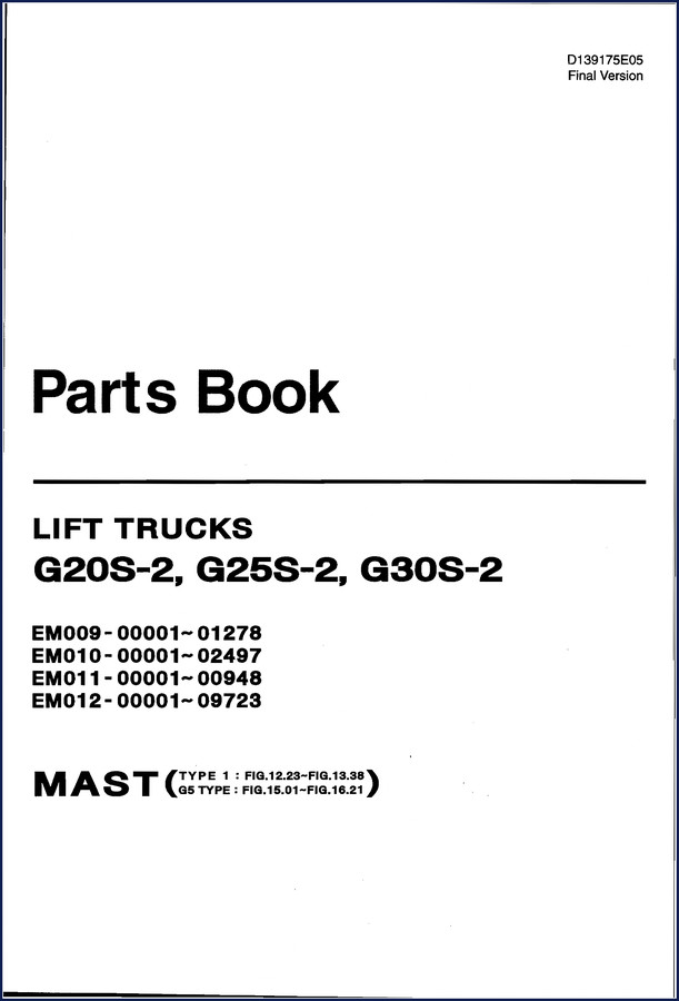 Daewoo G20S-2, G25S-2, G30S-2 Parts Catalog cover - 432 page OEM parts book