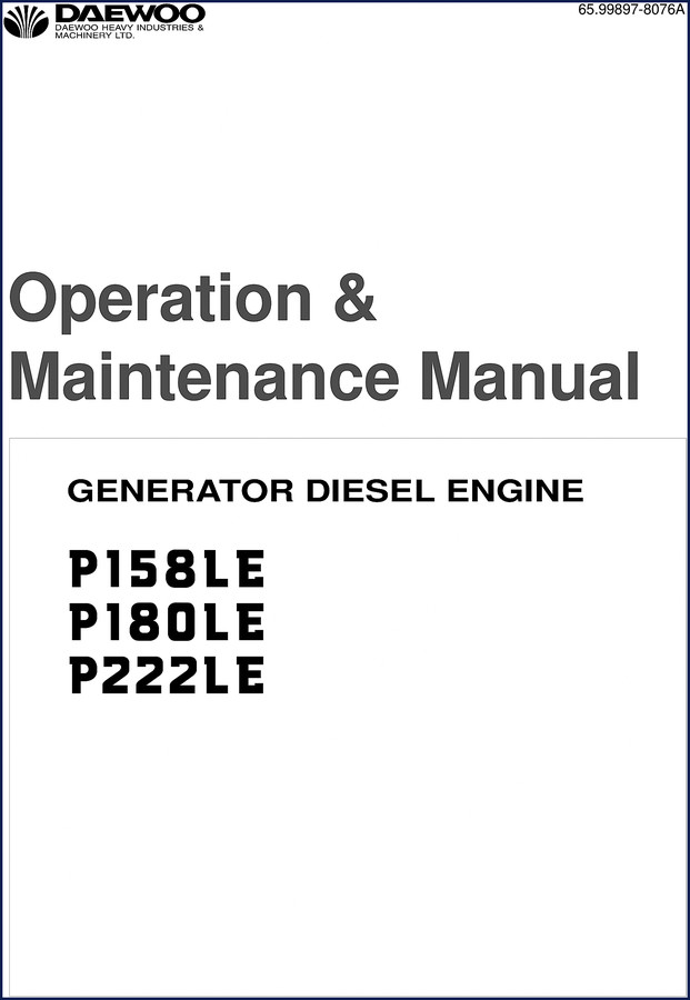 Daewoo P222LE generator diesel engine Operators Manual cover - factory OEM documentation