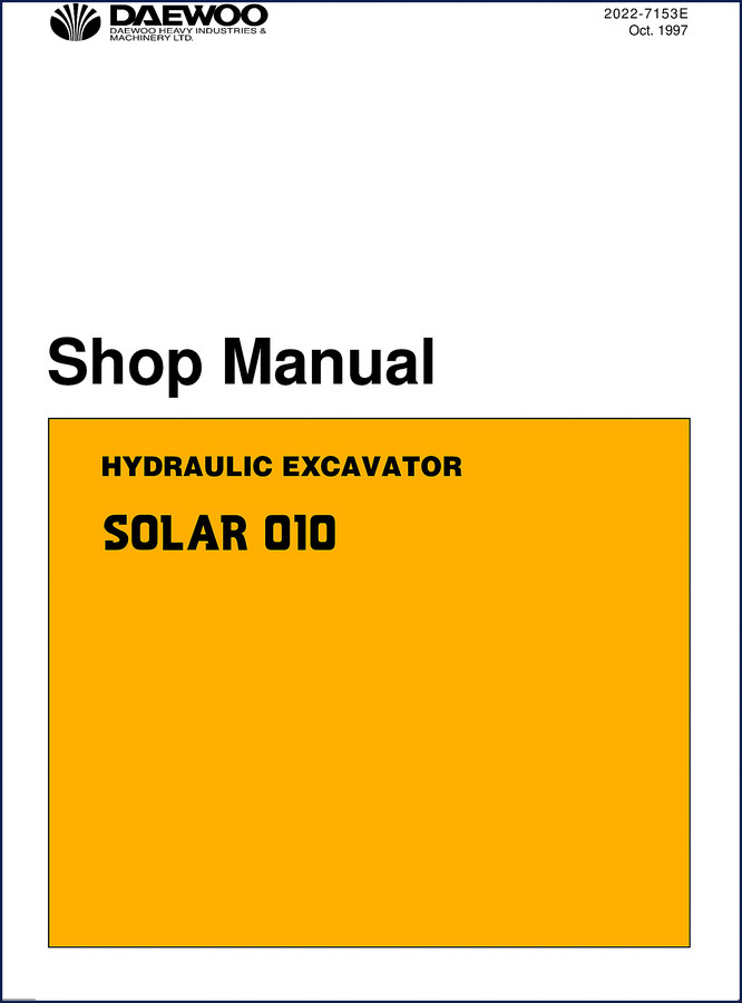 Daewoo SOLAR 010 1997 Workshop Manual cover – factory shop manual for bus hydraulic excavator