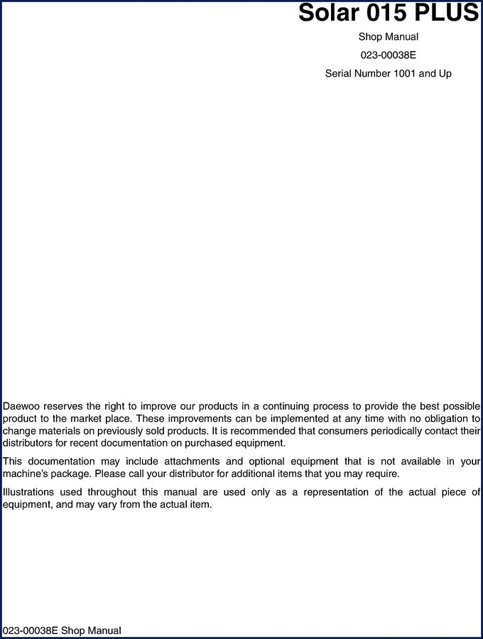 Daewoo Solar 015 PLUS workshop manual cover – factory OEM publication for bus repair