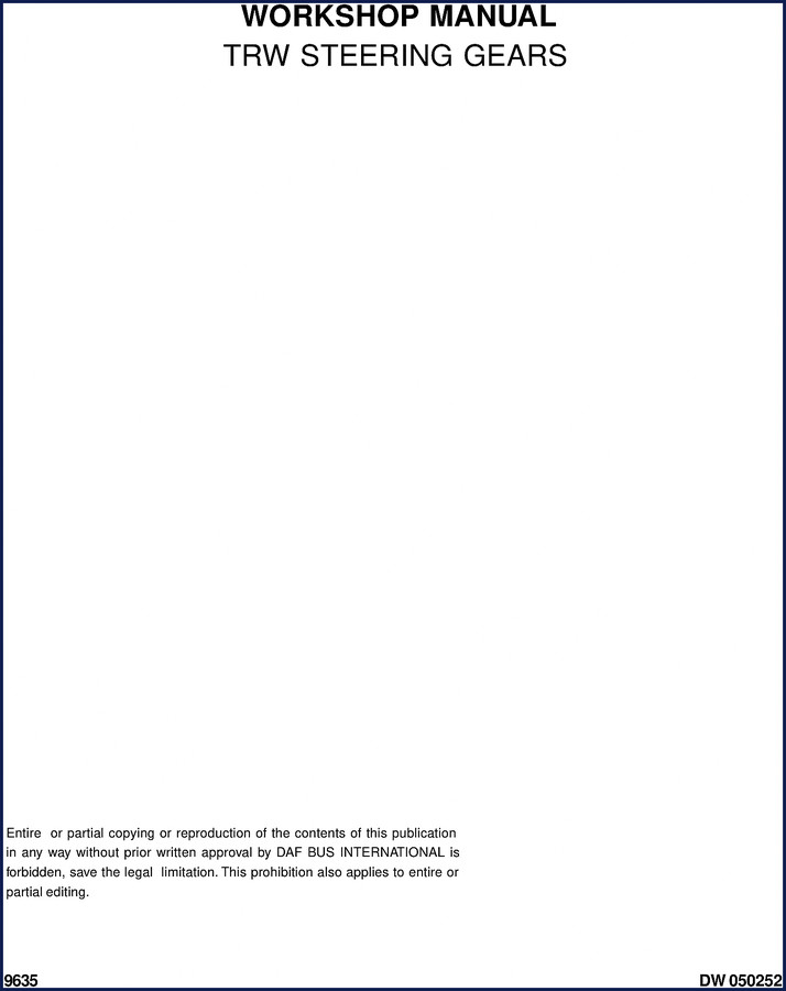 DAF Bus TRW Steering Gears Workshop Manual – 41-page OEM factory document with torque specs and adjustment procedures