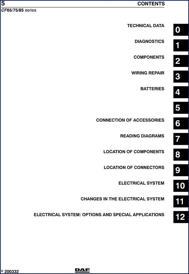 2003 DAF CF65 CF75 CF85 Technical Manual cover – 792-page OEM electrical manual