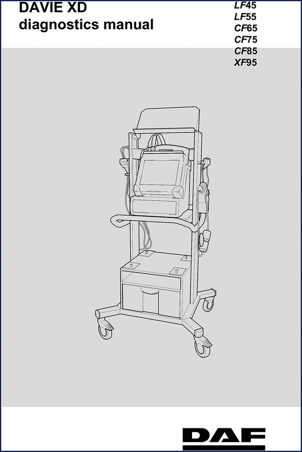 DAF CF65 CF75 CF85 LF45 LF55 Diagnostics Manual cover with DAVIE XD diagnostics tool title page