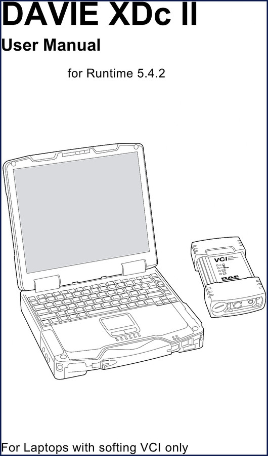 DAF XDC II 2008 User Manual cover page showing DAVIE XDc II diagnostic laptop and VCI interface