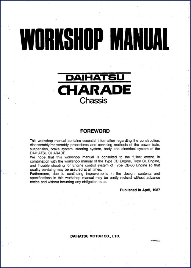 1987 Daihatsu Charade workshop manual cover showing front and side view of the car