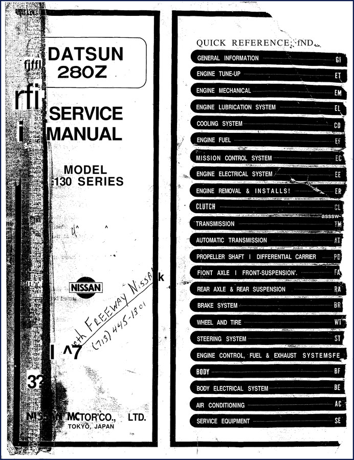 Datsun 280Z Service Manual cover showing 130 Series – OEM factory repair manual