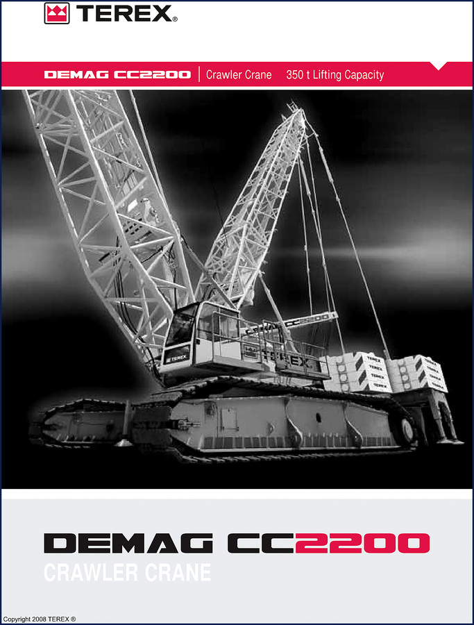 Terex Demag CC2200 2008 Technical Manual cover showing crawler crane 350t lifting capacity